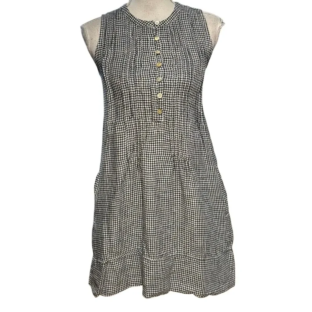 Quince Sleeveless Gingham Swing Dress 100% Linen - Picture 3 of 7